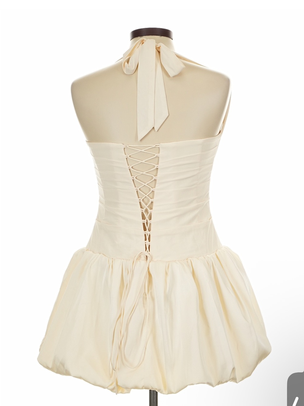 Ludmila Halterneck Lace-Up Bubble Hem Corset Micro Mini Dress in Ivory - Size 10 - Picture 8 of 11